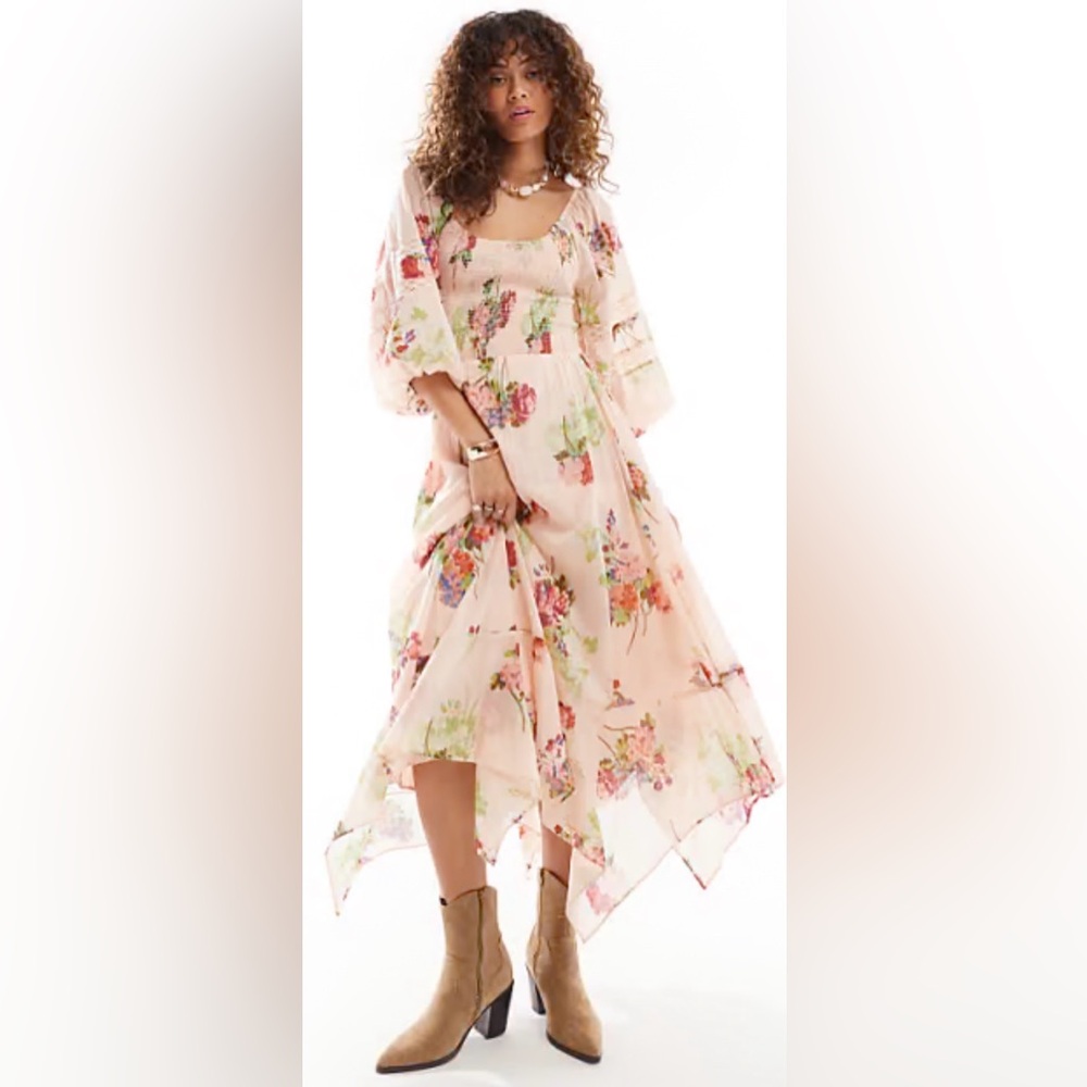 Free People Morning Glory Maxi Dress in Neutral Tea Combo NWT